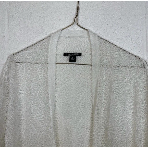 Timeless by Naeem Khan Women Crochet Knit Spiderweb Ivory Cardigan Sz L - Picture 3 of 9